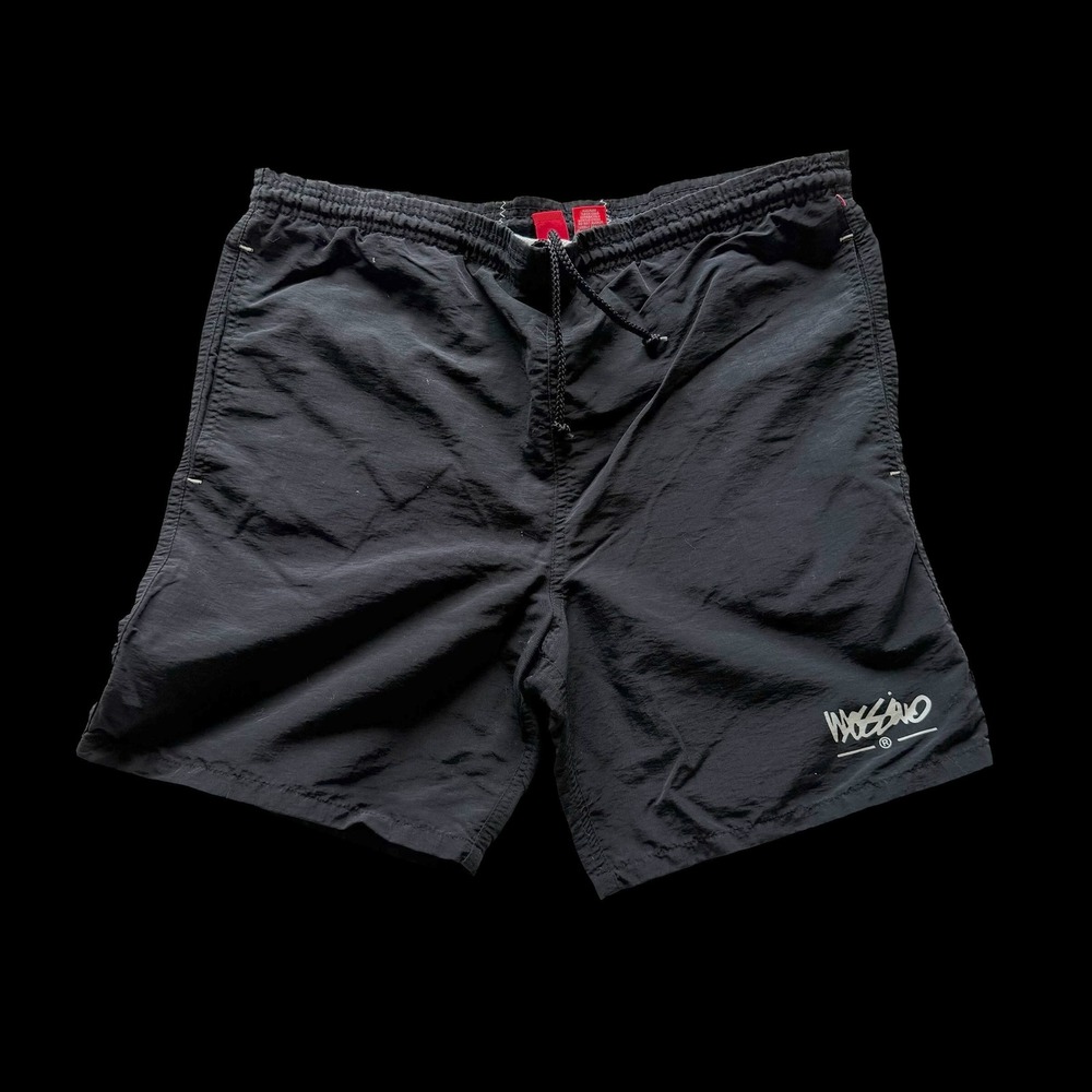 90's Mossimo Black Nylon Board Shorts Swim Trunks Mesh Lined Size S Small